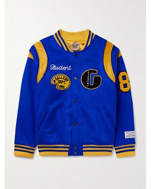 GALLERY DEPT. Logo-Embroidered Appliquéd Leather-Trimmed Wool-Blend Felt Varsity Jacket - Blue