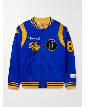 GALLERY DEPT. Logo-Embroidered Appliquéd Leather-Trimmed Wool-Blend Felt Varsity Jacket - Blue