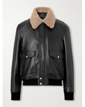 MR P. Shearling-Trimmed Full-Grain Leather Blouson Jacket - Schwarz