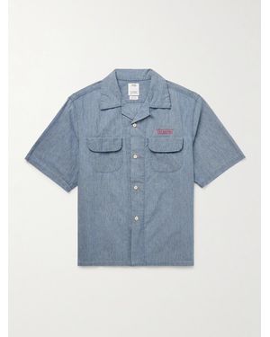 Visvim Keesey Convertible-Collar Logo-Embroidered Cotton And Silk-Blend Chambray Shirt - Blue