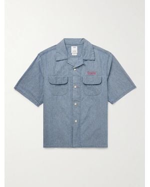 Visvim Keesey Convertible-Collar Logo-Embroidered Cotton And Silk-Blend Chambray Shirt - Blue