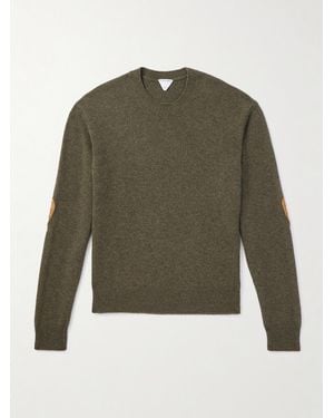 Bottega Veneta Intrecciato Suede-trimmed Cashmere-blend Jumper - Green