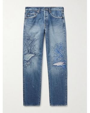 Kapital Monkey Cisco Straight-leg Distressed Embroidered Jeans - Blue