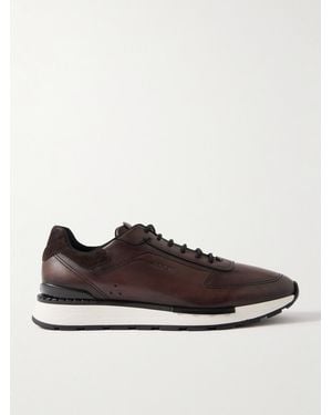 Berluti Fast Track Suede-Trimmed Full-Grain Venezia Softy Leather Trainers - Brown