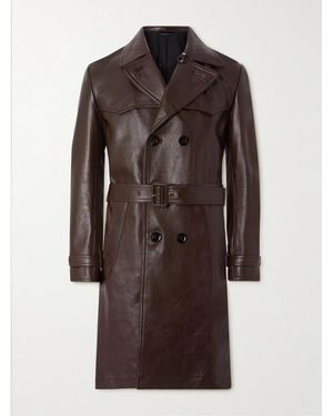 Tom Ford Double-Breasted Leather Trench Coat - Brown