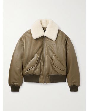 Ami Paris Shearling-Trimmed Logo-Embossed Leather Aviator Jacket - Natural