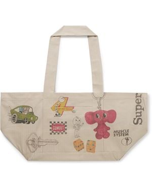 Small Talk Utility Printed Herringbone Canvas Shoulder Bag - Natural