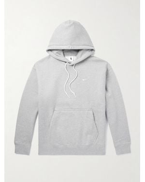 Nike Solo Swoosh Logo-Embroidered Cotton-Blend Jersey Hoodie - Grey