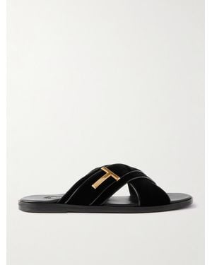 Tom Ford Embellished Velvet Sandals - Black