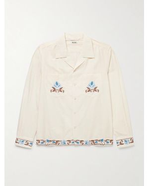 Bode Nouveau Vine Camp-Collar Embroidered Cotton-Poplin Shirt - Neutro
