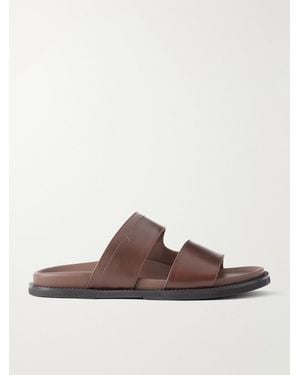 J.M. Weston Double V Anatomical Leather Slides - Brown