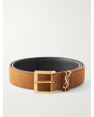 Saint Laurent 3 Cm Logo-embellished Suede Belt - Brown
