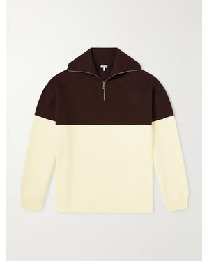 Loewe Anagram-Embossed Two-Tone Cotton-Blend Jersey Half-Zip Sweater - Brown