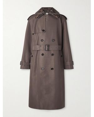 Burberry Leather-trimmed Silk And Cotton-blend Trench Coat - Brown
