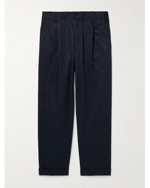 Beams Plus Tapered Pleated Cotton-Twill Trousers - Blue