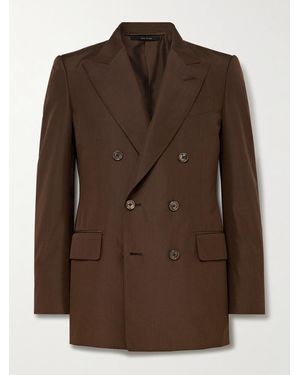Tom Ford Dyllan Double-Breasted Silk Suit Jacket - Brown