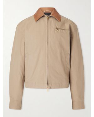 Versace Leather-Trimmed Padded Cotton-Canvas Blouson Jacket - Natural
