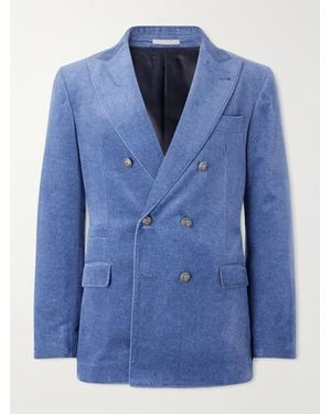 Brunello Cucinelli Double-Breasted Cotton-Velvet Suit Jacket - Blue