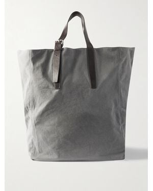 Dries Van Noten Buckled Leather-Trimmed Cotton-Canvas Tote Bag - Grey