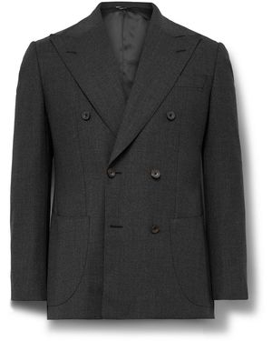 Thom Sweeney Slim-Fit Double-Breasted Wool Blazer - Black