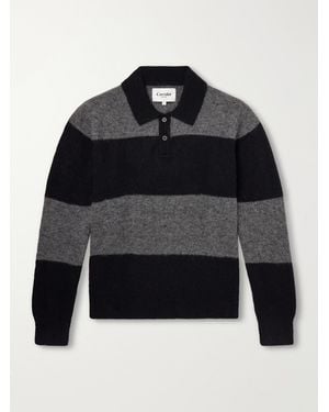 Corridor NYC Striped Brushed Alpaca-Blend Polo Sweater - Black