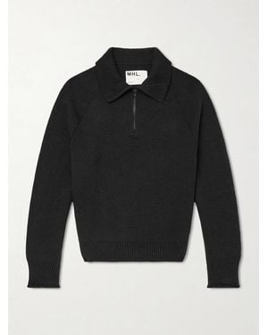 Margaret Howell Wool And Cotton-blend Half-zip Jumper - Black
