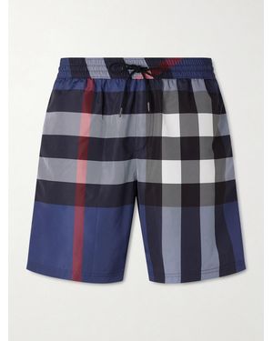Burberry Straight-Leg Mid-Length Checked Swim Shorts - Blue
