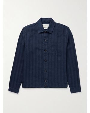 Oliver Spencer Witley Striped Linen Overshirt - Blue