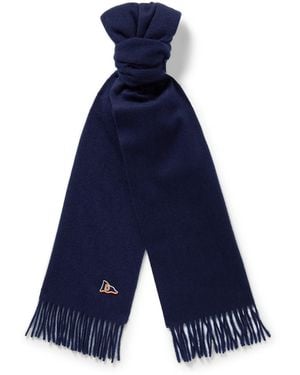 Drake's Fringed Logo-Appliquéd Wool Scarf - Blue