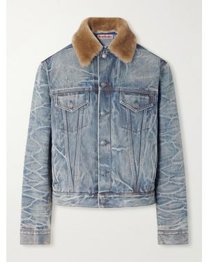 Acne Studios Distressed Plush-Trimmed Denim Jacket - Blue