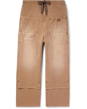 Kapital Farmer Wide-Leg Logo-Appliquéd Distressed Cotton Pants - Natural