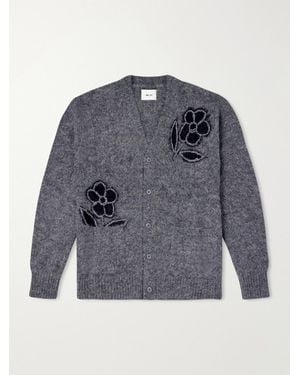 NN07 Kyle 60021 Embroidered Intarsia-Knit Brushed Alpaca-Blend Cardigan - Blue