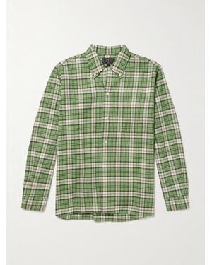 Beams Plus Button-Down Collar Checked Cotton-Dobby Shirt - Green