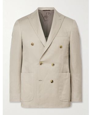 Canali Kei Slim-Fit Double-Breasted Linen And Silk-Blend Suit Jacket - Natural