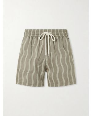 Frescobol Carioca Rio Linen Blend Cabana Wave -Print Swim Short - White