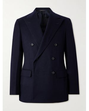 Loro Piana Milano Double-Breasted Brushed Cashmere Blazer - Blue