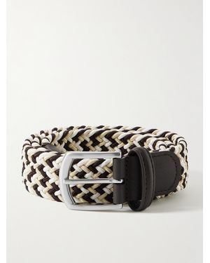 Anderson's 3.5Cm Leather-Trimmed Woven Elastic Belt - Black