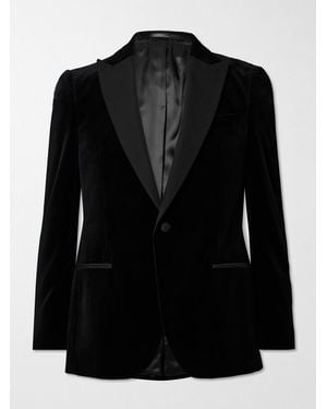 MR P. Schmal geschnittene Smokingjacke aus Baumwollsamt mit Twill-Besatz - Schwarz