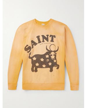 SAINT Mxxxxxx Distressed Printed Cotton-Jersey Sweatshirt - Yellow
