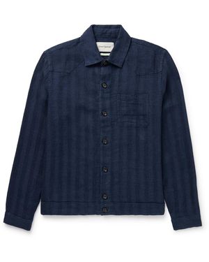 Oliver Spencer Witley Striped Linen Overshirt - Blue