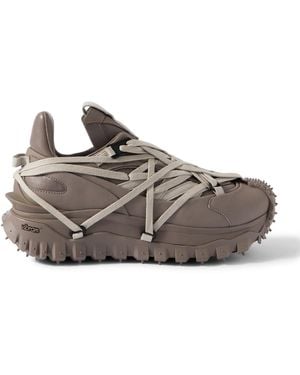 Rick Owens Moncler Trailgrip Megalace Rubber And Leather Sneakers - Gray