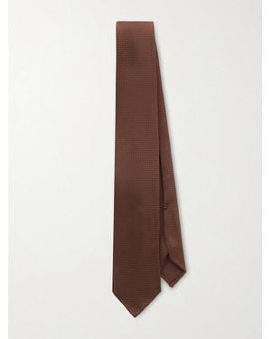 De Petrillo Houndstooth Silk-jacquard Tie - Brown