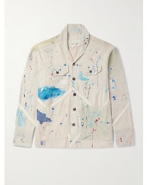 Greg Lauren Hemdjacke aus Baumwoll-Canvas mit Schalkragen und Farbspritzern - Weiß