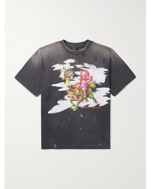 SAINT Mxxxxxx T-Shirt aus Baumwoll-Jersey mit Print und Farbspritzern in Distressed-Optik - Grau