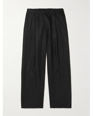 NN07 Kay 1454 Straight-Leg Pleated Linen Trousers - Black