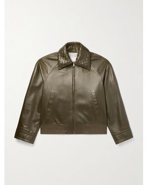 Bottega Veneta Intrecciato-Trimmed Leather Blouson Jacket - Green