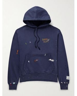 GALLERY DEPT. Logo-Print Paint-Splattered Cotton-Jersey Hoodie - Blue