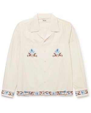 Bode Nouveau Vine Camp-Collar Embroidered Cotton-Poplin Shirt - White