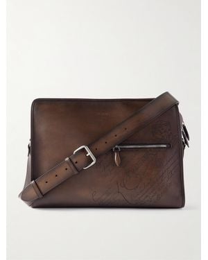 Berluti Journalier XL Venezia Scritto Umhängetasche aus Leder - Braun