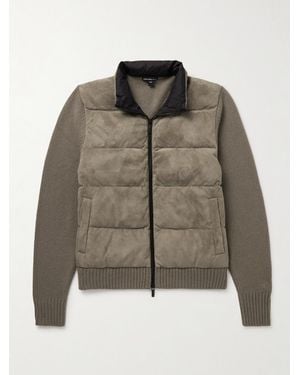 James Perse Shell-Trimmed Panelled Suede And Recycled-Cashmere Jacket - Brown